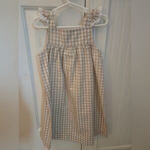 Girls Gingham Checkered Dress - Brown